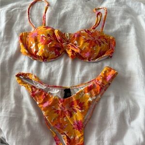Floral Bikini Set in Orange and Pink
